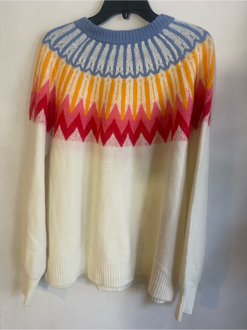 French Connection Essentials Light Blue and Cream Ribbed Knit Sweater - Picture 2 of 3
